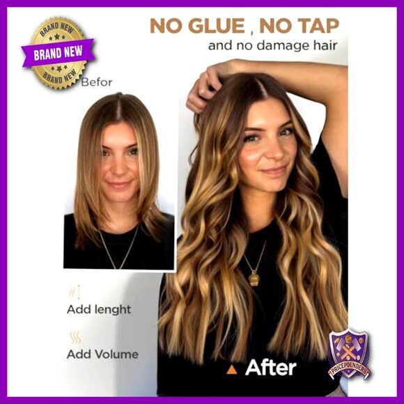Double Weft Human Hair Extensions 7pc Set 18 Inch Butterfly Clip In main image 6